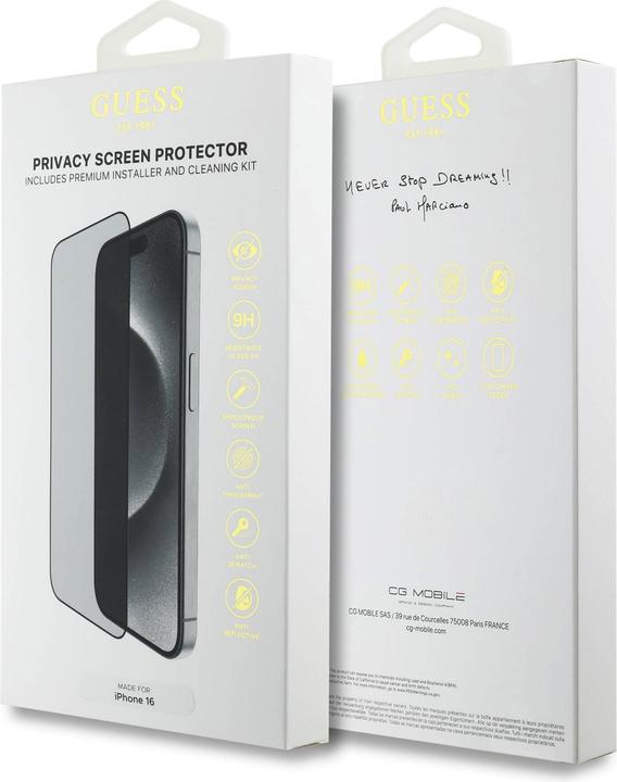 Guess SzkÅo hartowane prywatyzujÄ ce Screen Protector Privacy 2.5D Outline na iPhone 16 (1 Stuk, Apple iPhone 16)