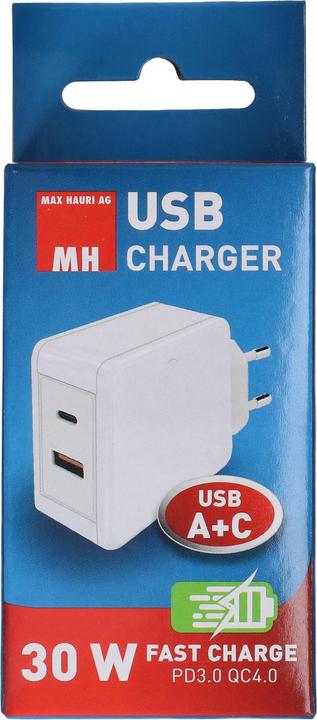 Produktbild Max Hauri Schnellladeadapter 1x USB-C PD 1x USB-A 30W (30 W, 2 Ports)