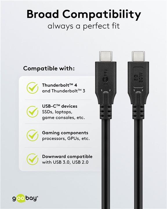 Produktbild Goobay USB-C-Kabel, USB 3.2, 60 W, 5 Gbit/s, Power Delivery, 3 m (3 m, USB 3.2, 60 W)