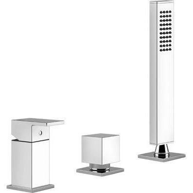 Gessi, Badarmatur, Rettangolo Dreiloch-Wannenbatterie für Wanneneinlauf mit Umsteller, 20043