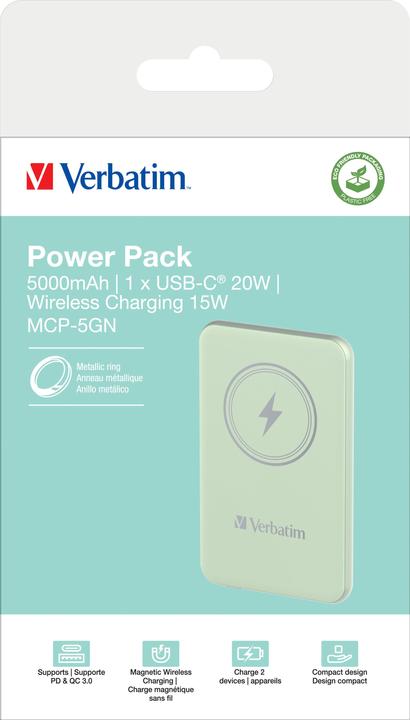 Immagine prodotto Verbatim POWER BANK 5000 VERT (5000 mAh, 20 W, 18500 Wh)