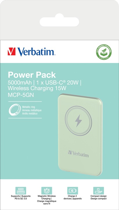 Actual product image Verbatim POWER BANK 5000 VERT (5000 mAh, 20 W, 18500 Wh)