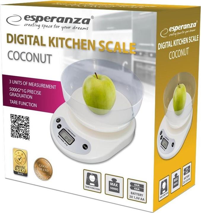 Productafbeelding Esperanza EKS007 Keukenweegschaal met kom Wit Elektronische Keukenweegschaal