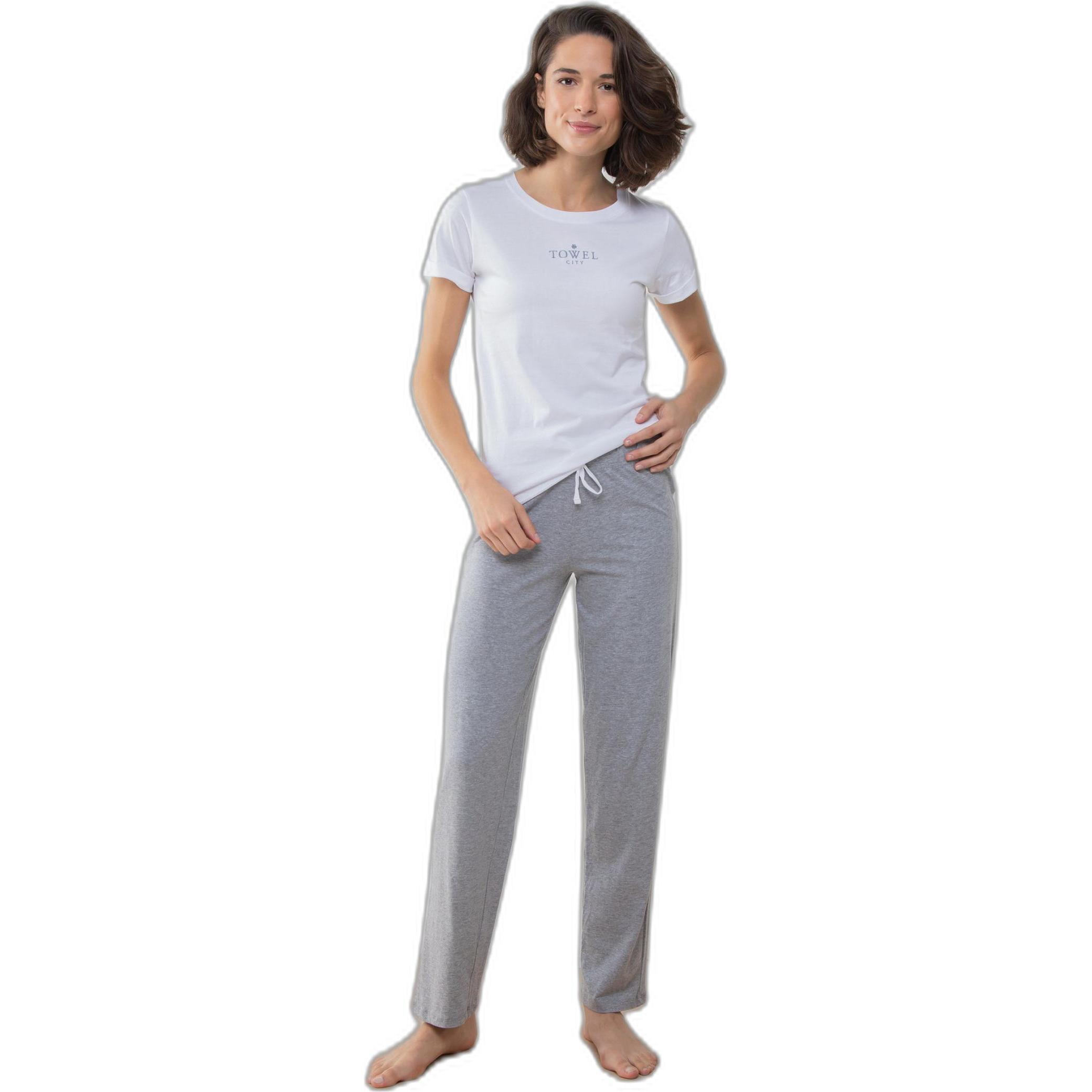Towel City, Damen, Pyjama, Langer Pyjama, Damen, Weiss, Grau, (42)