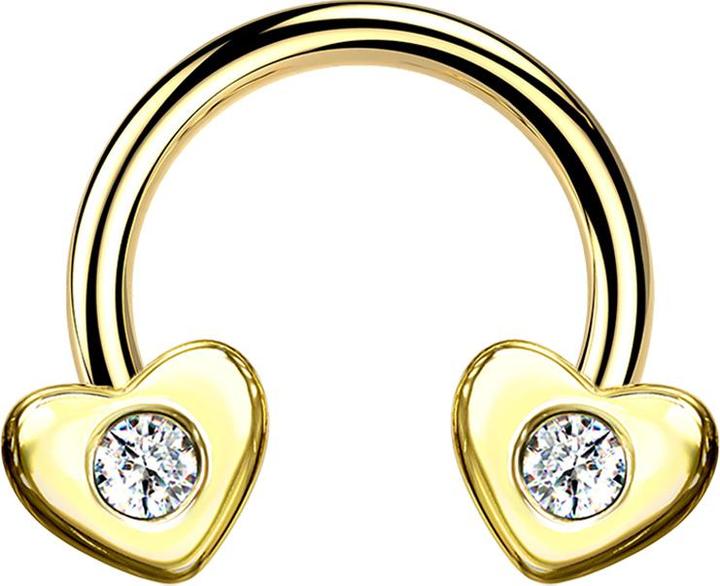 Produktbild Star Piercing Micro Circular Barbell 14k vergoldet Herz mit Kristall (Messing, Chirurgenstahl 316L)