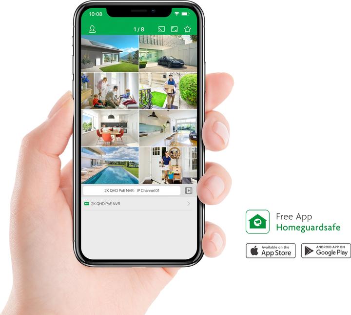 Actual product image iGet HGNVK84804 - Camera PoE set, 2K resolution, 8-channel NVR + 4x camera with sound, IR + LED, CZ app (2560 x 1440 Pixels)