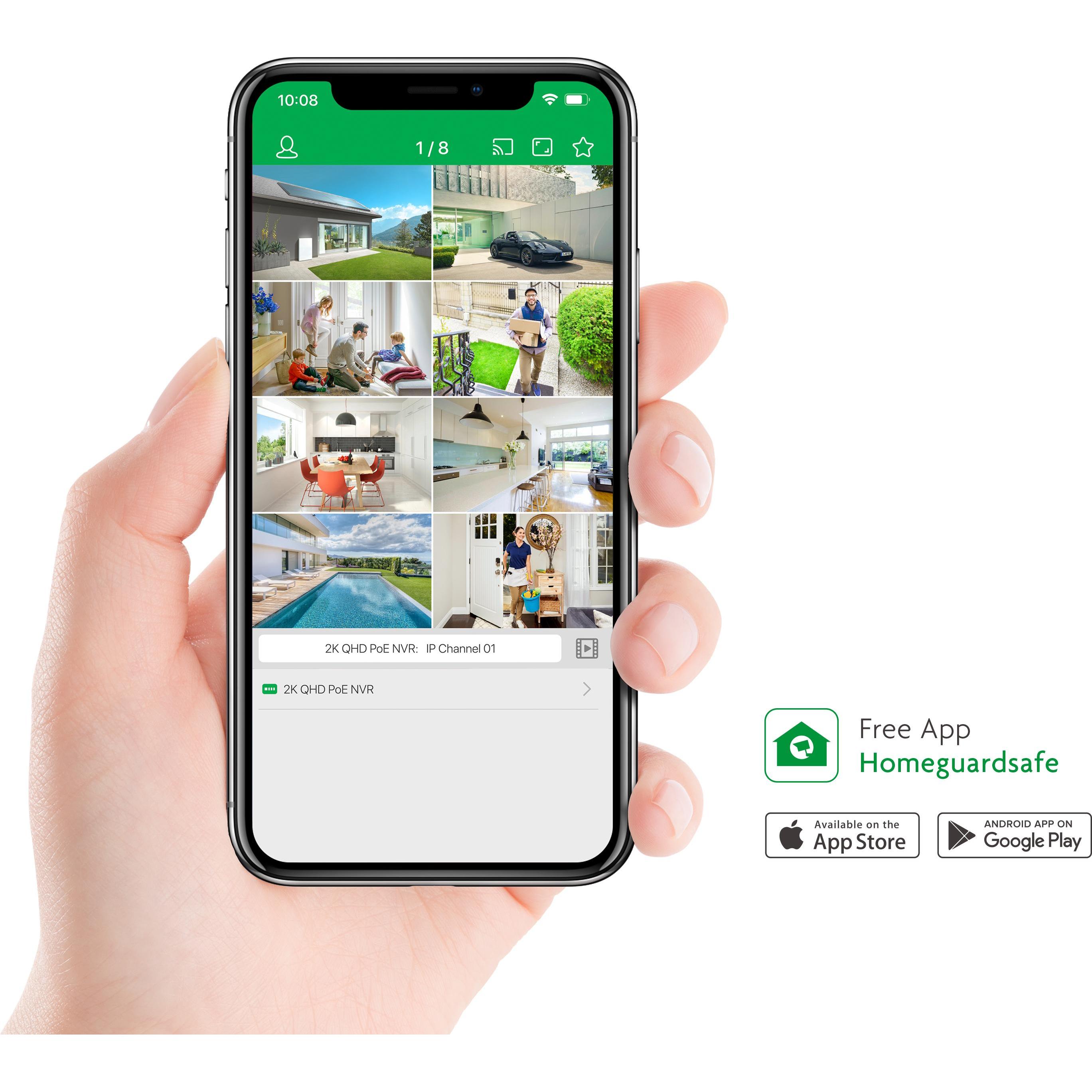 iGet HGNVK84804 - Set di telecamere PoE, risoluzione 2K, NVR a 8 canali + 4x telecamere con audio, IR +, Accessori per telecamere di rete