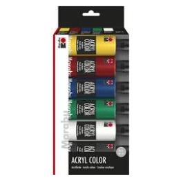 Set di colori acrilici Marabu BASIC, 12 colori semi-opachi da 18 ml, facili da dipingere, ad asciugatura rapida, resistenti alla luce e alle intemperie, 1210000000214