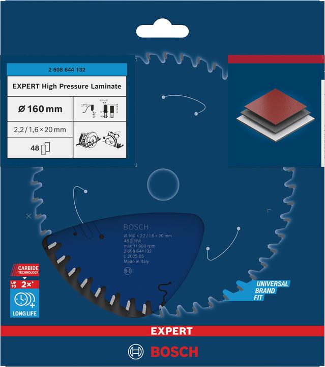Produktbild Bosch Professional Zubehör Kreissägeblatt Expert for High Pressure Laminate, 160 x 20 x 2,2 mm, 48