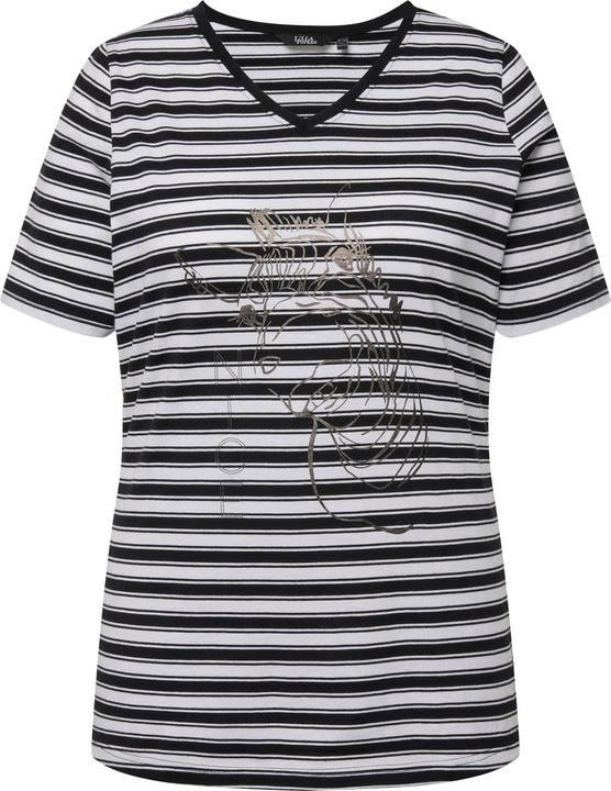 Produktbild Ulla Popken T-Shirt, Ringel, Metallic-Tiermotiv, V-Ausschnitt, Halbarm (42, 44)
