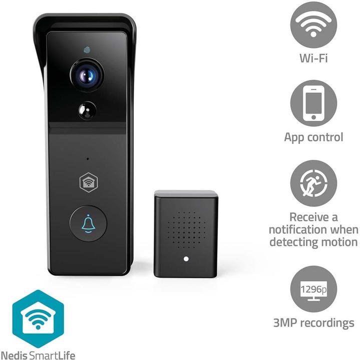 Actual product image Nedis SmartLife Video-Türsprechanlage | Batteriebetrieben | 3MP Full HD 1296p | Cloud Storage (optio (Wireless)