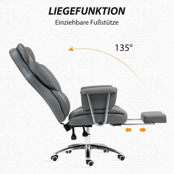 Produktbild Swisshandel24 Ergonomischer Bürostuhl, gepolstert, mit Fussstütze, verstellbarer Lehne, 360° drehbar, Dunkelgrau (46 - 54 cm)