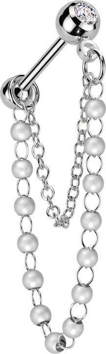 Actual product image Star Piercing Micro Barbell silber mit Kugel und Kugeln Kristall silber doppelte Kette Perlen (Brass, Surgical steel 316L)