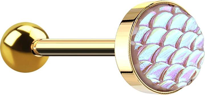 Produktbild Star Piercing Barbell vergoldet mit Fischschuppen pink (Chirurgenstahl 316L, ohne Messing)