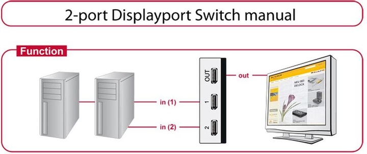Actual product image Delock Switch 2-port Displayport 1.1 manual