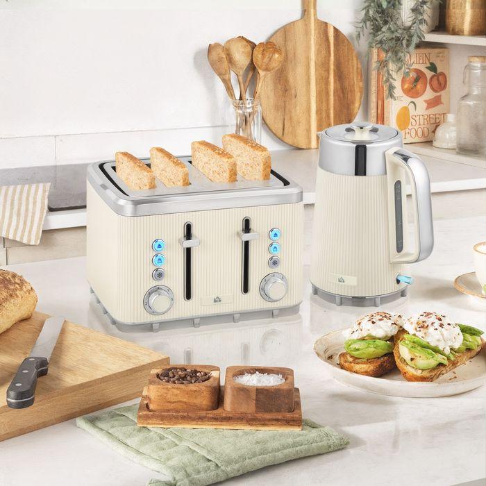 Produktbild Swisshandel24 Wasserkocher, Schnellkochfunktion, 2200W, 1,7L, 4-Scheiben-Toaster, Cremeweiss (1.70 l)