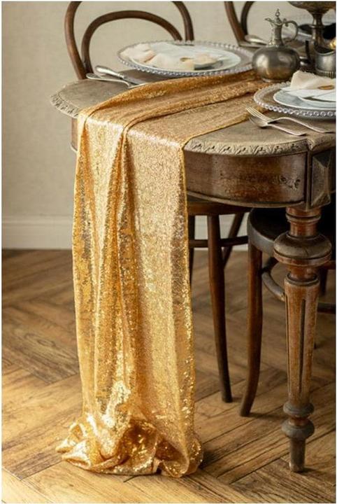 Actual product image Partydeco Tischläufer mit goldenen Pailletten (30 x 500 cm)