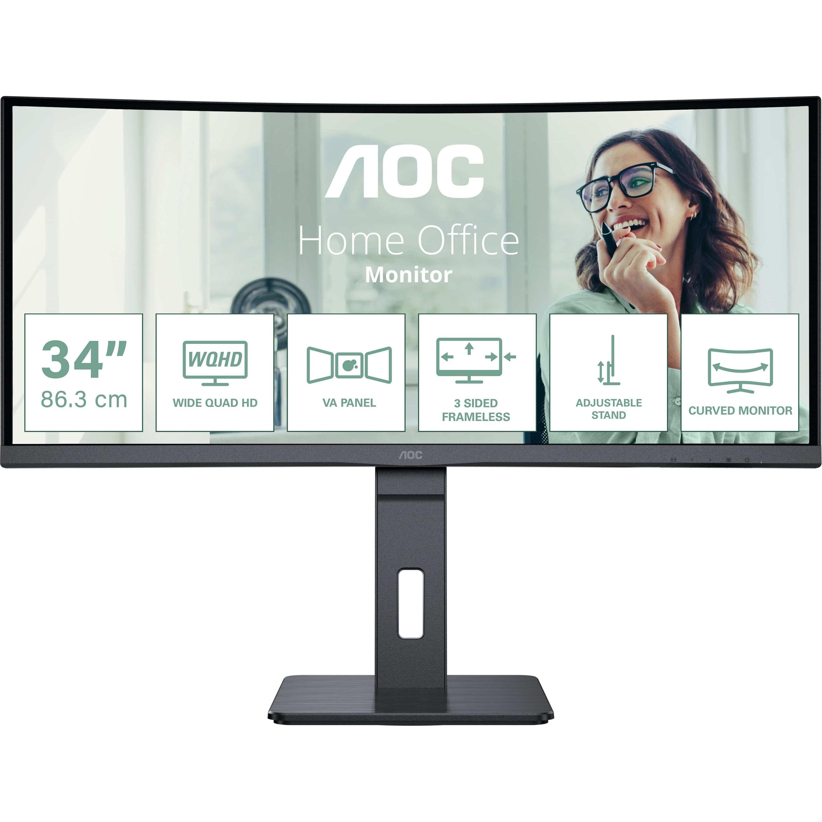 AOC CU34P3CV (3440 x 1440 Pixel, 34"), Monitor, Schwarz