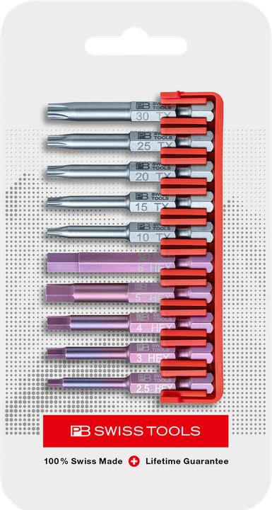 Actual product image PB Swiss Tools Bit set PB E6.704 CN BitBlock (TX25, HX 6, TX15, TX30, Torx® TX 10, Hexagon socket HX 2.5, HX 3, HX 4, HX 5, TX20)