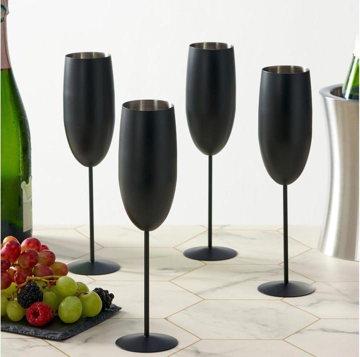 Produktbild Oak & Steel 4 Edelstahl Sektglaeser Geschenkset (28.50 cl, 4 Gläser, Sektgläser)