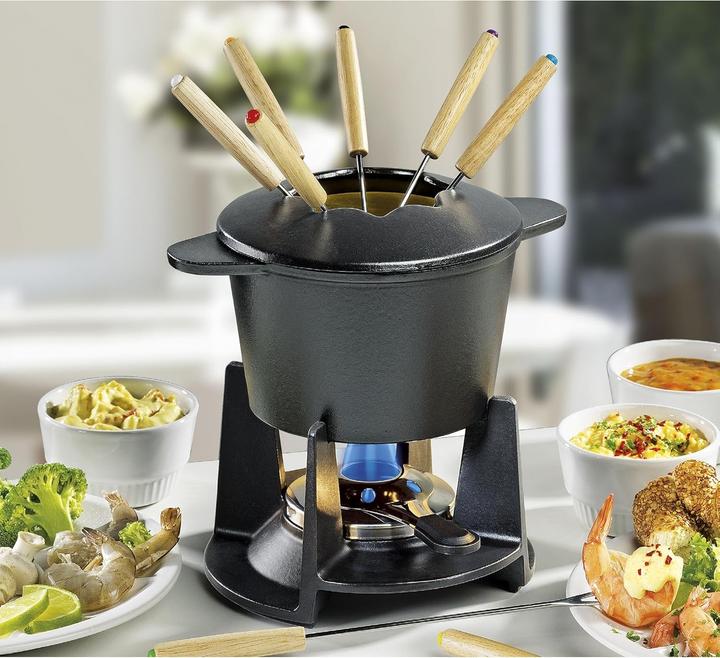 Image du produit Spring Service à fondue GRENOBLE fonte émaillée noire avec réchaud et 8 fourchettes (Fondue au fromage)