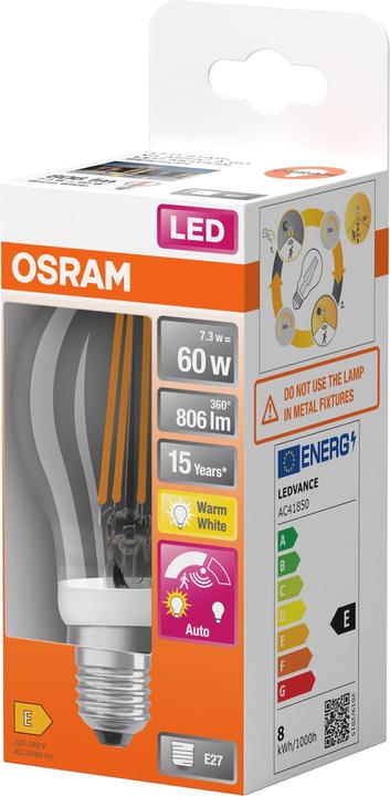 Produktbild Osram Led Motion Sensor Classic A Filament (E27, 7.30 W, 806 lm, 1 x, E)