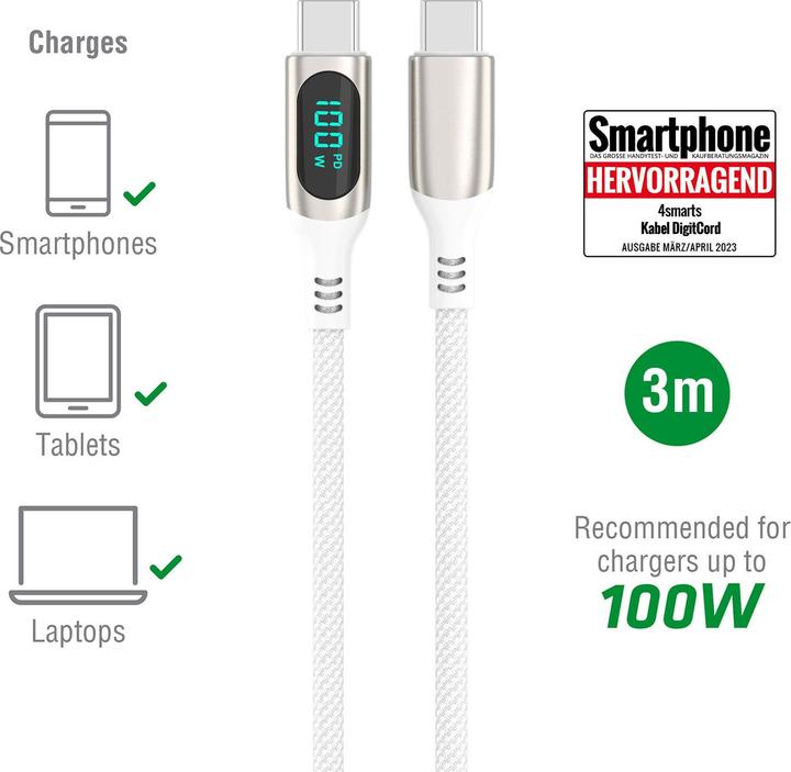 Actual product image 4smarts USB C – USB C (3 m, USB 2.0, 100 W)
