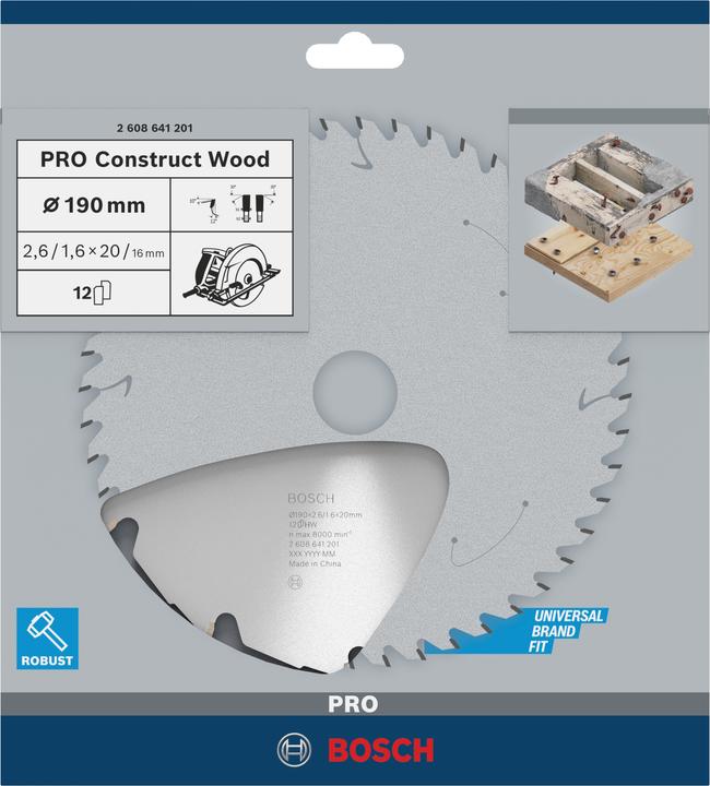 Produktbild Bosch Professional Zubehör PRO Construct Wood Kreissägeblatt, 190 x 2,6 x 20 mm