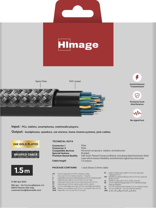 Produktbild SBS HIMAGE Klinkenverbindung 3,5 mm, 1,5m (1.50 m, AUX Kabel)