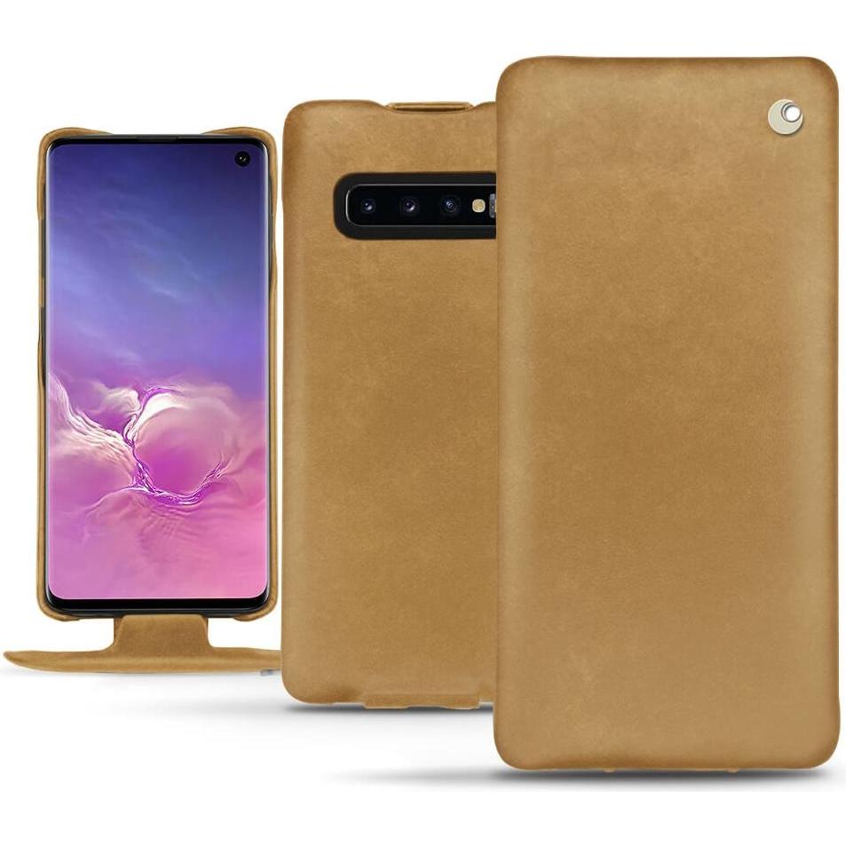 Noreve Lederschutzhülle vertikal (Samsung Galaxy S10), Smartphone Hülle, Braun