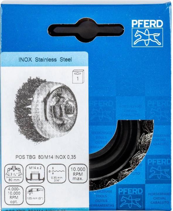 Produktbild Pferd Topfbürste gezopft TBG Ø 80 mm M14 Edelstahl Draht 0,35 für Winkelschleifer 1 St.