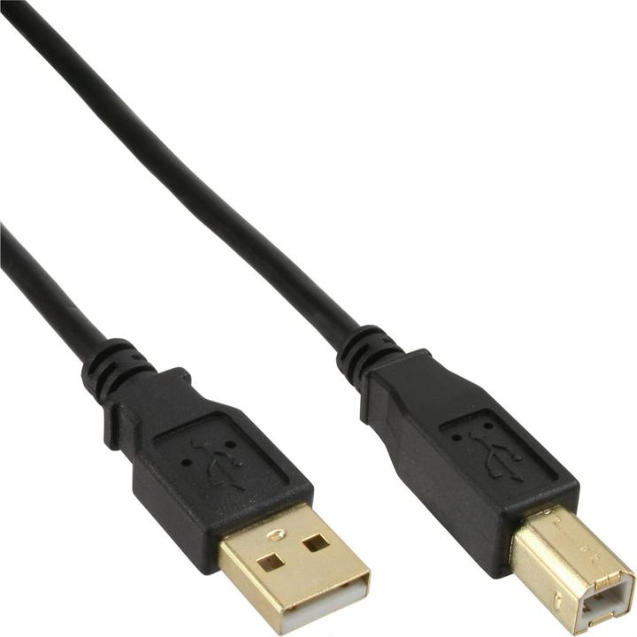 Produktbild InLine USB 2.0 Kabel, A an B, vergoldet (10 m, USB 2.0)