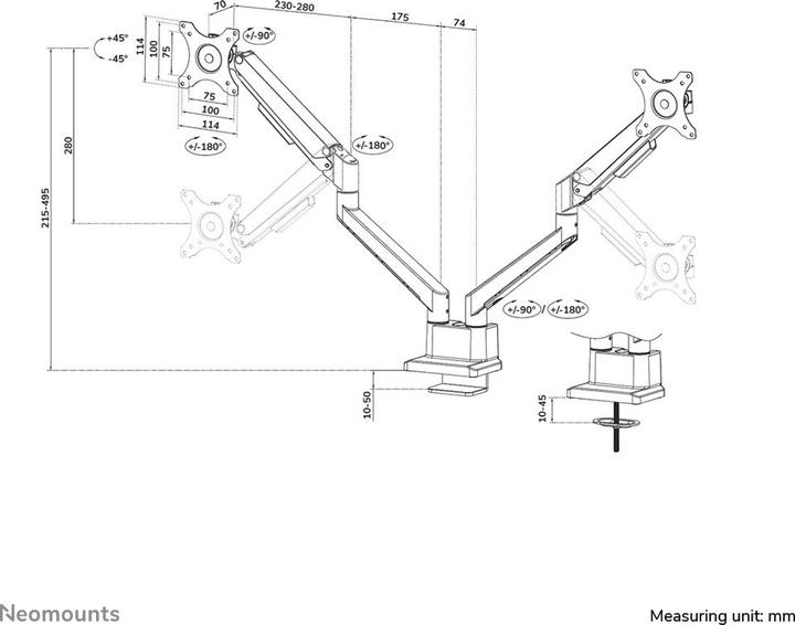 Produktbild Neomounts Tischhalterung duo 100x100 9kg/17-32"/wei?/voll beweglich (Tisch, 32", 9 kg)