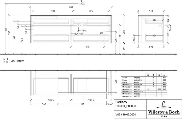 Produktbild Villeroy & Boch Collaro Waschbeckenunterschrank 1600x548x500 mm, 4 Auszüge, für Waschbecken recht
