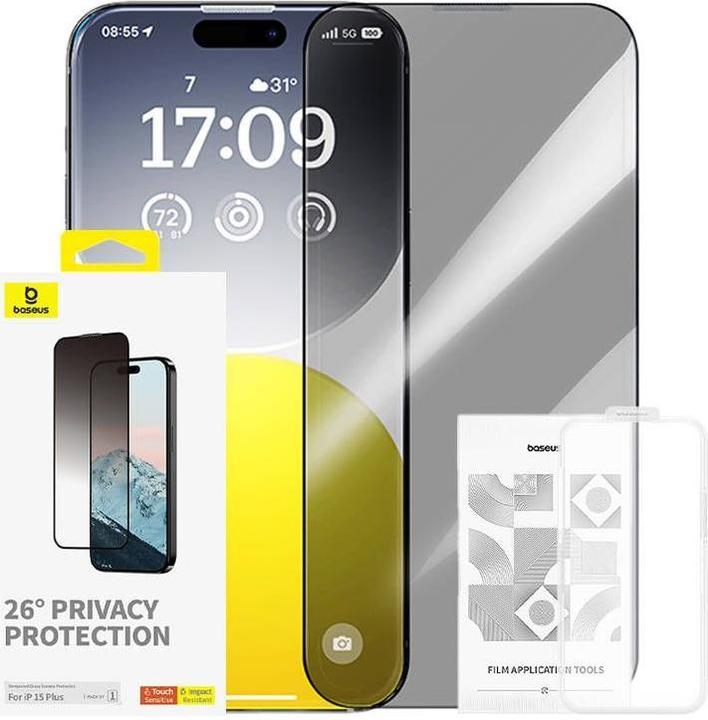 Baseus Privacy Protection Tempered Glass Diamond iPhone 15 Plus (1 pcs., Apple iPhone 15 Plus)