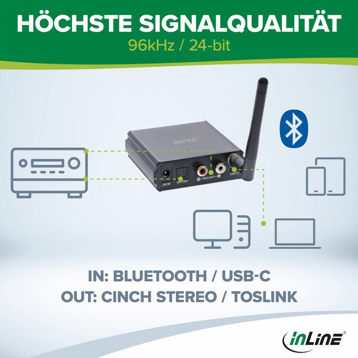Produktbild InLine Bluetooth 5.1 HiFi-Receiver & USB DAC, mit LCD (Empfänger)