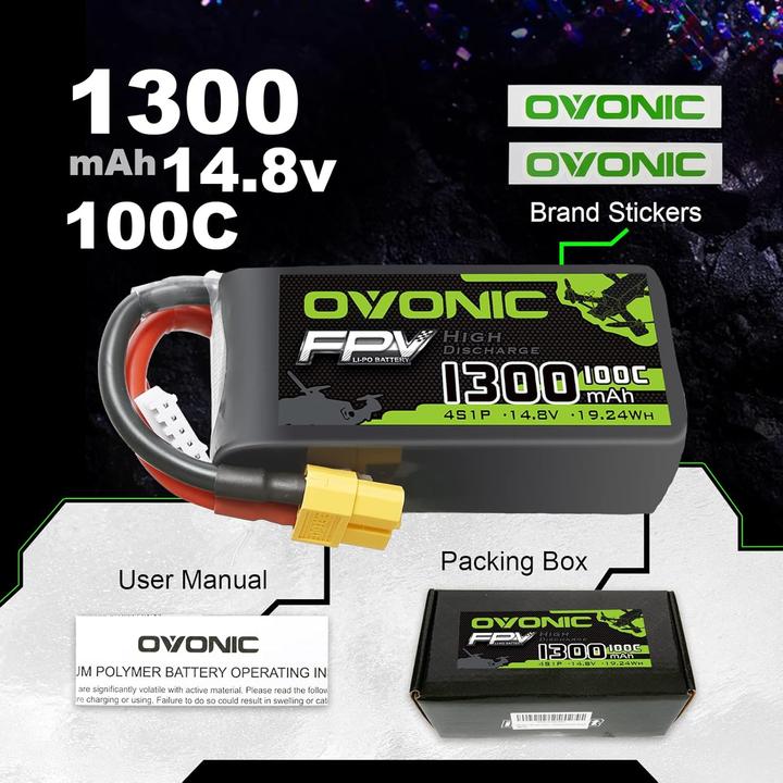 Immagine prodotto Ovonic 4S Lipo Akku 14.8V 1300mAh für FPV Drohnen (14.80 V, 1300 mAh)
