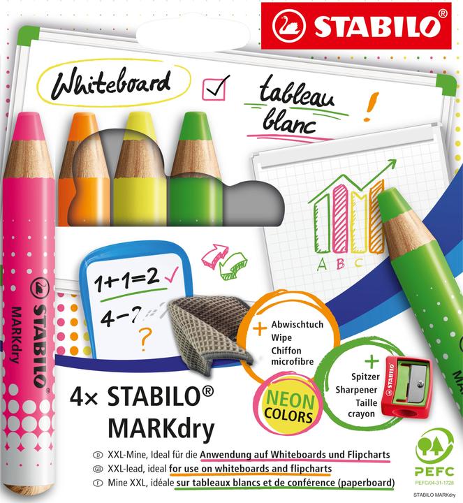 Produktbild STABILO Markdry Neon Whiteboardmarker (4x)