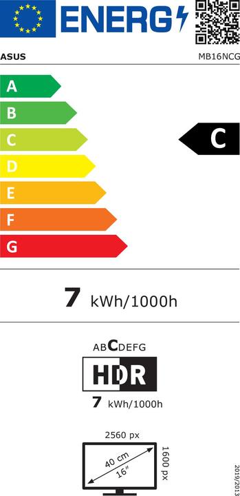 Energy Label ASUS ZenScreen MB16NCG (2560 x 1600 pixels, 16")