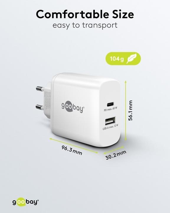Produktbild Goobay USB-C PD Dual-Schnellladegerät 65 W schwarz (65 W, 2 Ports)