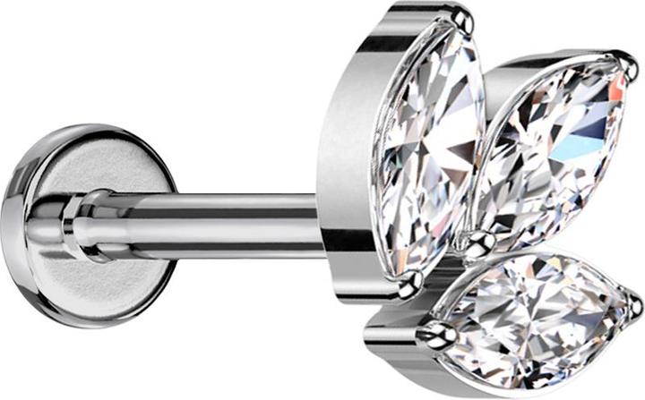 Immagine prodotto Star Piercing Micro labret filo interno argento tre cristalli ovali argento (Titanio, senza ottone)