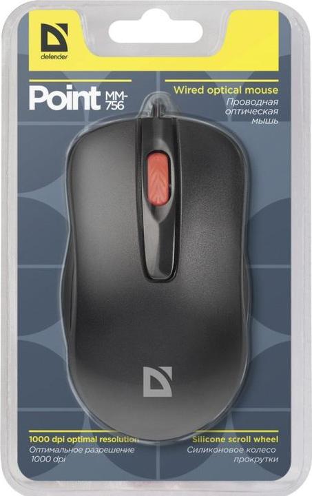 Immagine prodotto Defender MOUSE POINT MM-756 NERO OTPICAL 1000DPI 3P (Cablato)