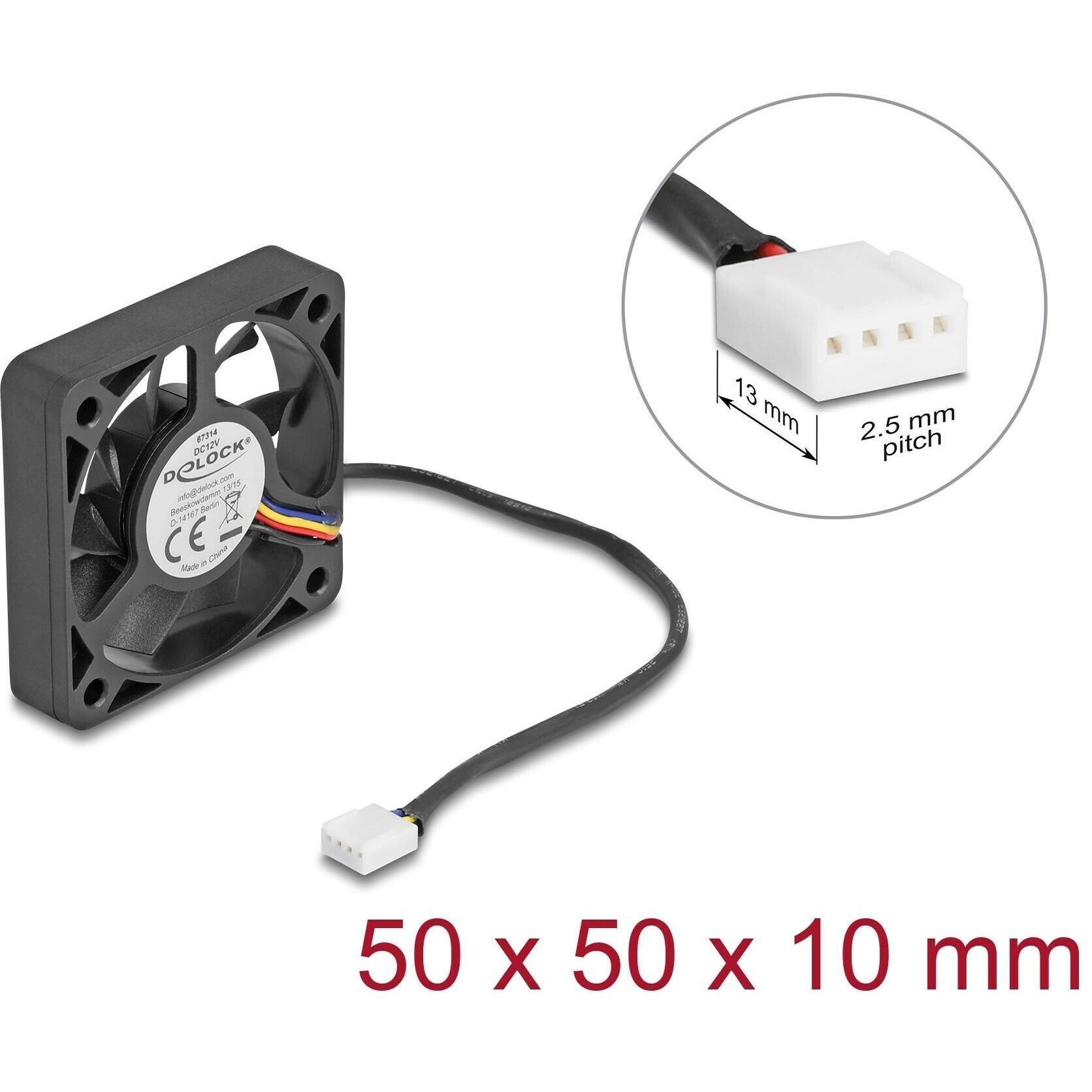 Delock Axiallüfter 12 V DC, 50 x 50 x 10 mm schwarz (50 mm, 1 x), Ventola PC, Nero