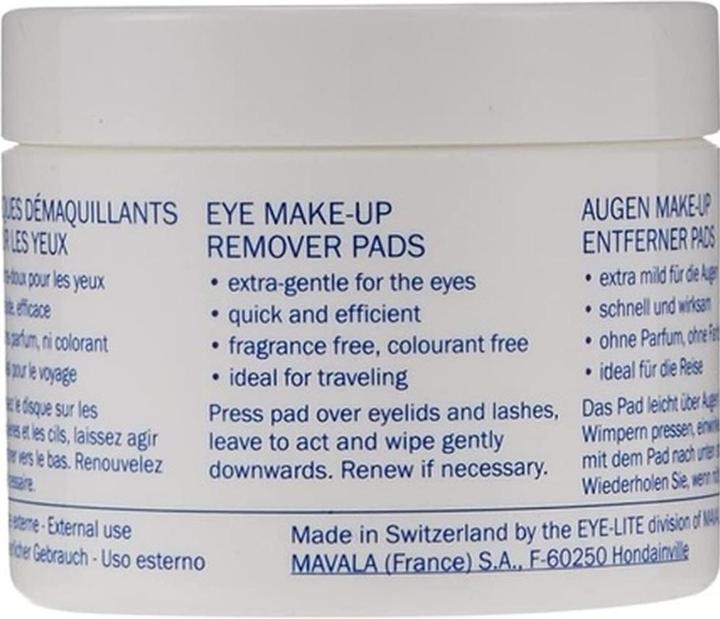 Nutritional values and ingredients Mavala Eye make-up remover pads (Make-up remover, 198 ml)