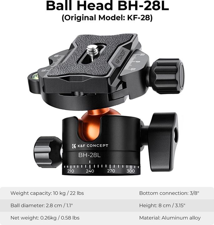 Produktbild K&F Concept T254A4+BH-28L Magnesium Aluminum Alloy Tripod (Metall)
