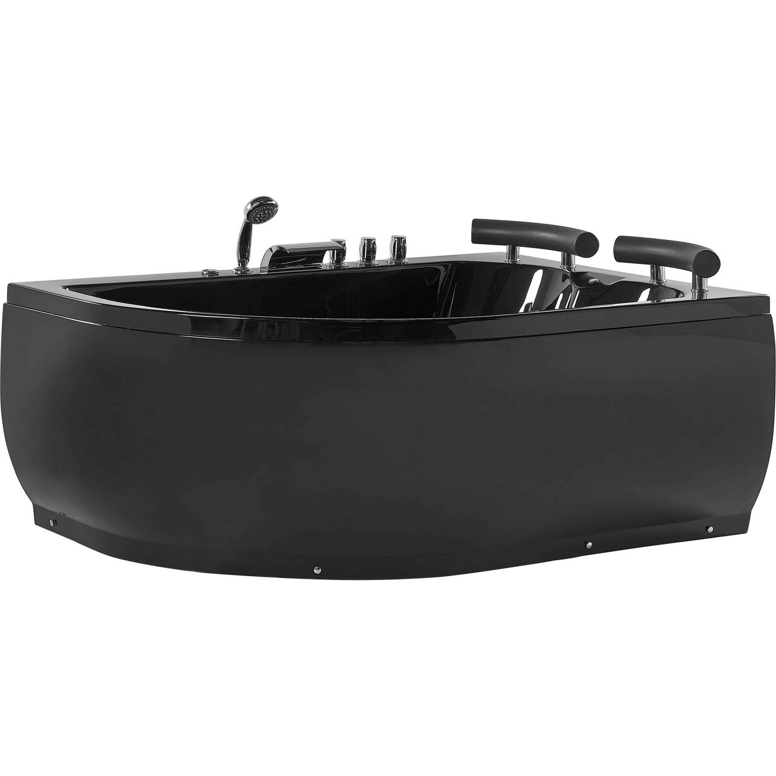 Beliani, Badewanne, Whirlpool Badewanne schwarz Eckmodell mit LED links 160 x 113 cm PARADISO (427 l, 113 cm)
