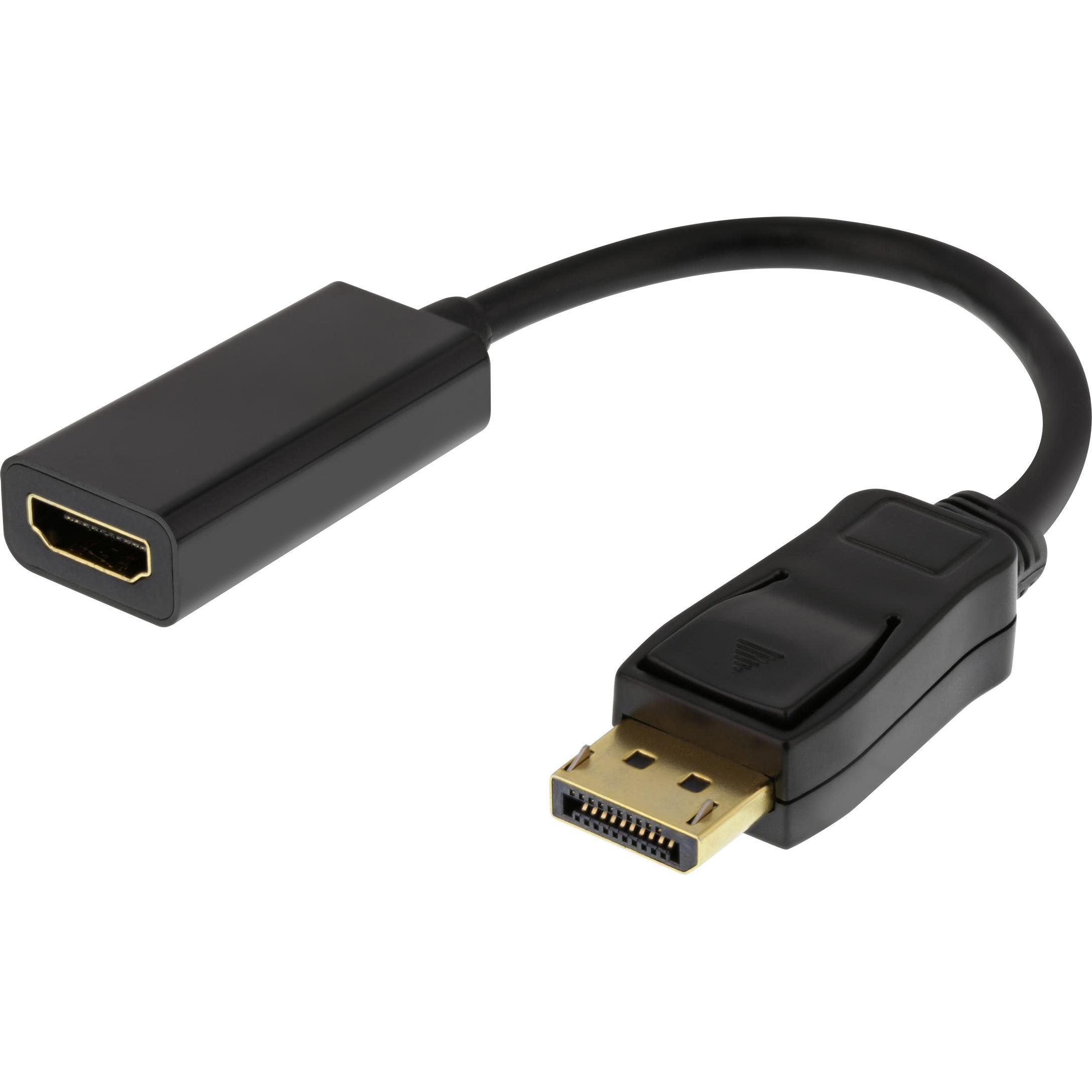 Deltaco DP-HDMI43 video cable adapter DisplayPort HDMI Type A (Standard) Black (HDMI, 20 cm), Data + Video Adapter, Schw...