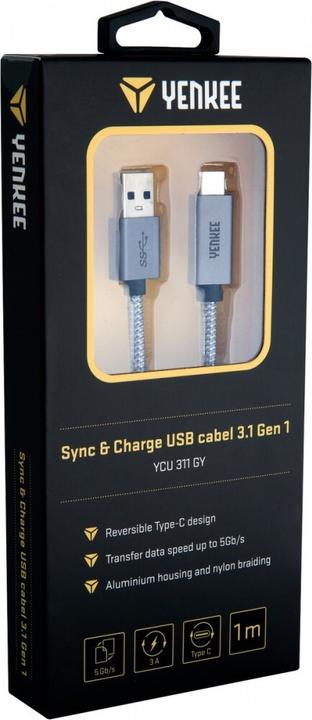 Immagine prodotto Yenkee Cavo USB-A - USB-C, 1 m grigio (35052238) (1 m, USB 3.1, 15 W)