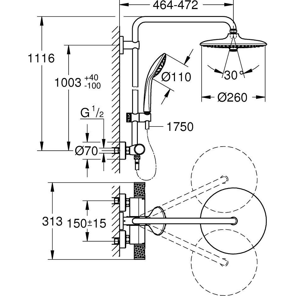Thumbnail - Grohe, Duschsystem, Duschsystem EUPHORIA SYSTEM 260 mit Thermostatbatterie chrom