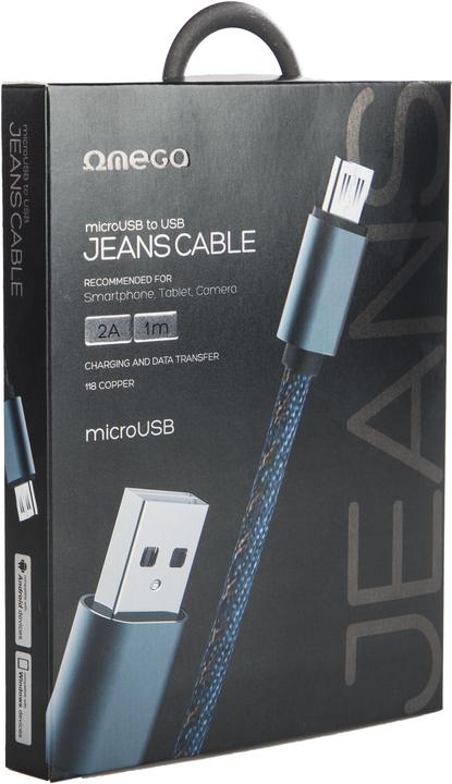 Omega Kabelis 44200 microUSB 1m 2A Jeans (1 m, USB 2.0)